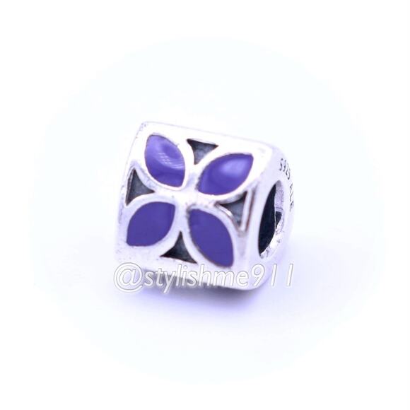 Authentic PANDORA Sterling Silver Violet Enamel Flower Charm - Picture 6 of 8
